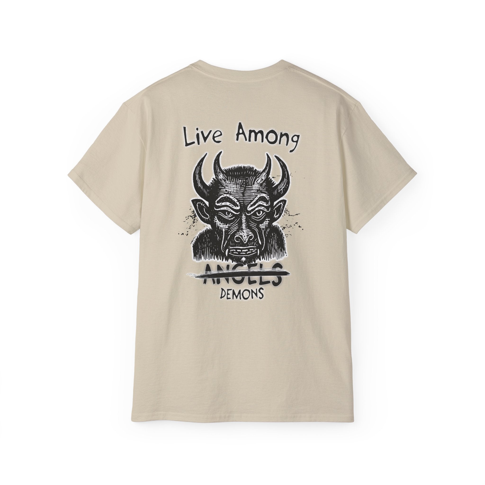 Live Among Demons - Unisex Cotton Tee (Back) - Damned Threads